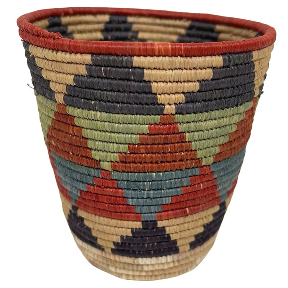 Handmade Other - Hand Woven Raffia Palm Uganda Rwenzori Basket Cop Pen Pencil Holder Folk Art
